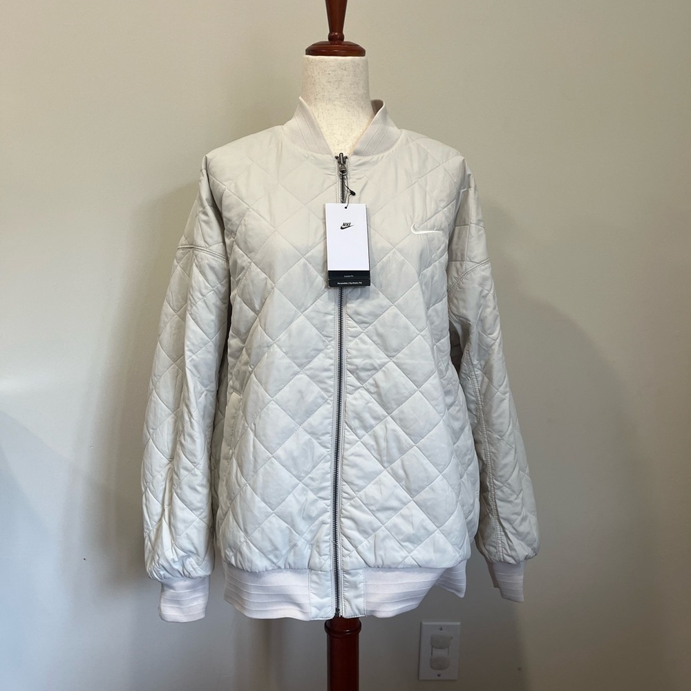 Nike Sportswear Women's REVERSIBLE Varsity Bomber Jacket Beige XL - Picture 5 of 9